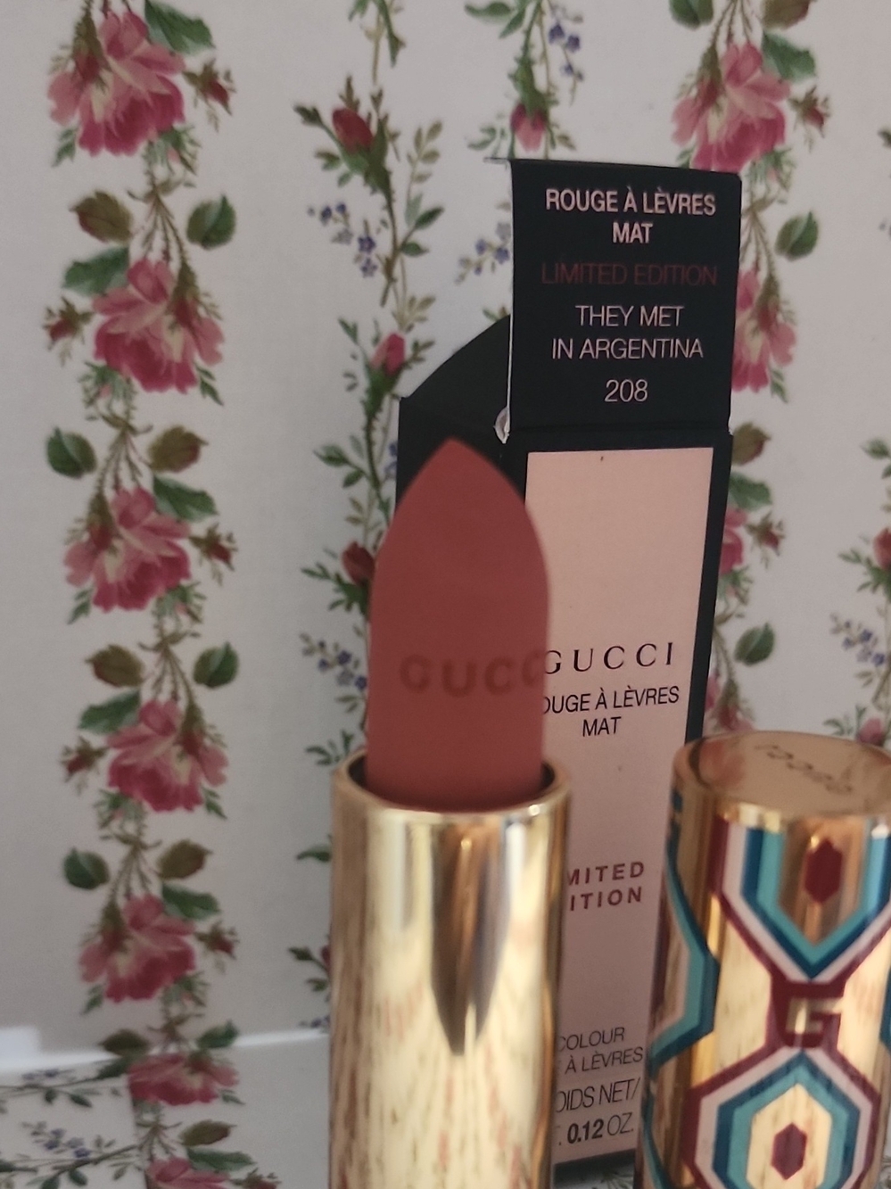 Gucci Matte Lipstick in Terracotta Brown with Gold Enamel-Patterned Tube - Picture 3 of 5